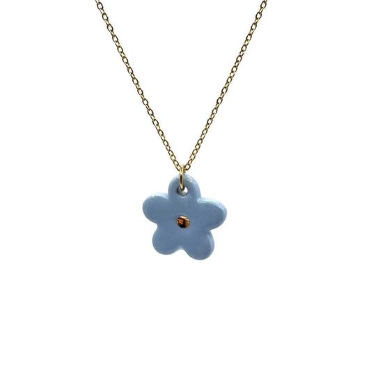 Margherita | Handcrafted light blue floral ceramic necklace with golden detail banceramiche