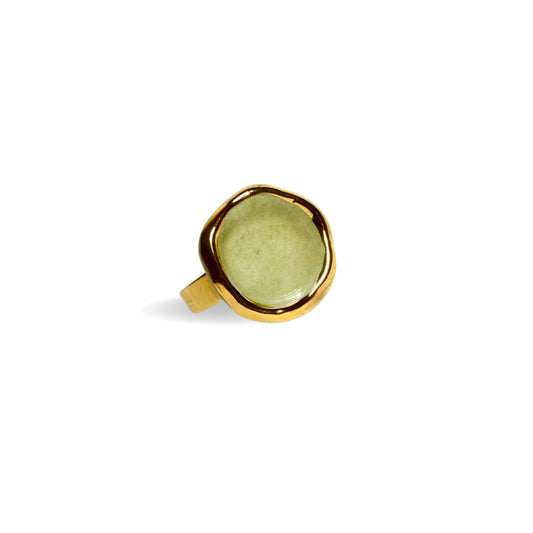 Caleda | Handcrafted sage green ceramic ring with gold luster