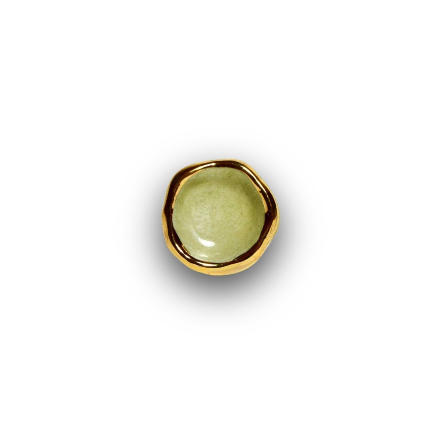 Caleda | Handcrafted sage green ceramic ring with gold luster