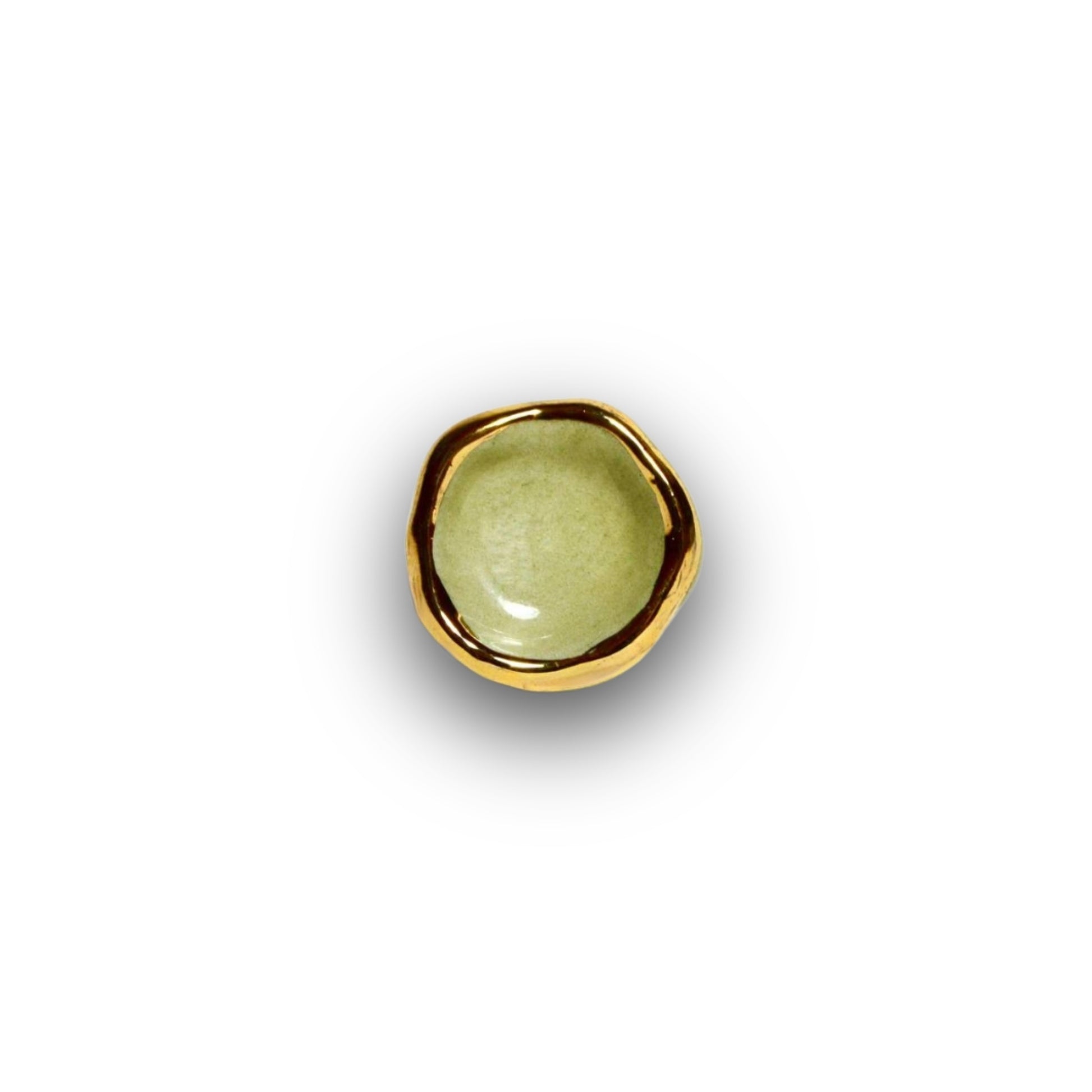 Caleda | Handcrafted sage green ceramic ring with gold luster