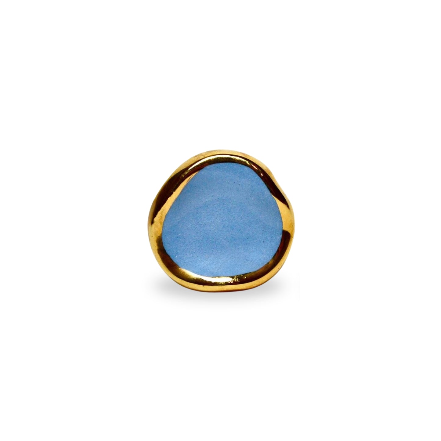 Leda | Handcrafted light blue small ceramic ring with gold luster Banceramiche 