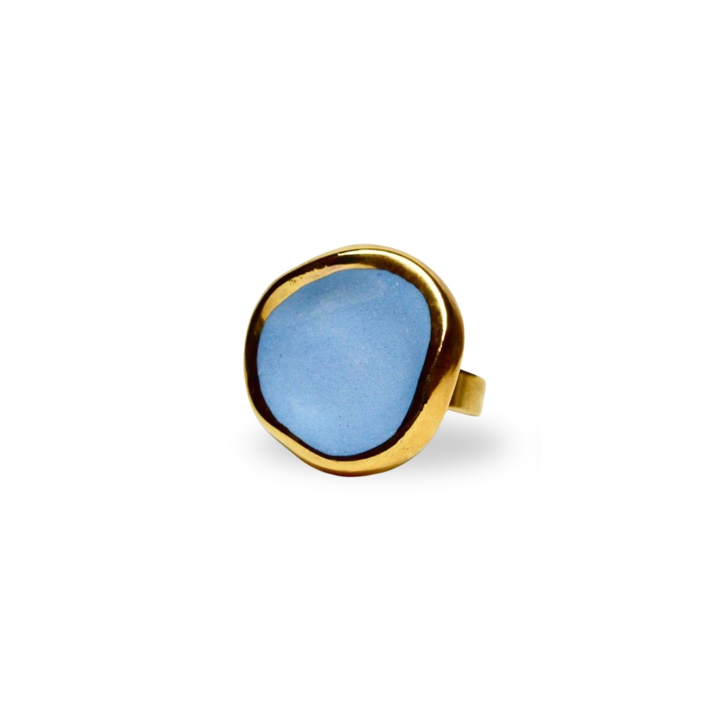 Leda | Handcrafted light blue small ceramic ring with gold luster Banceramiche 