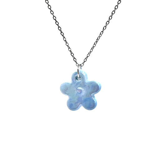 Lillium | Handcrafted pearl light blue floral ceramic necklace banceramiche
