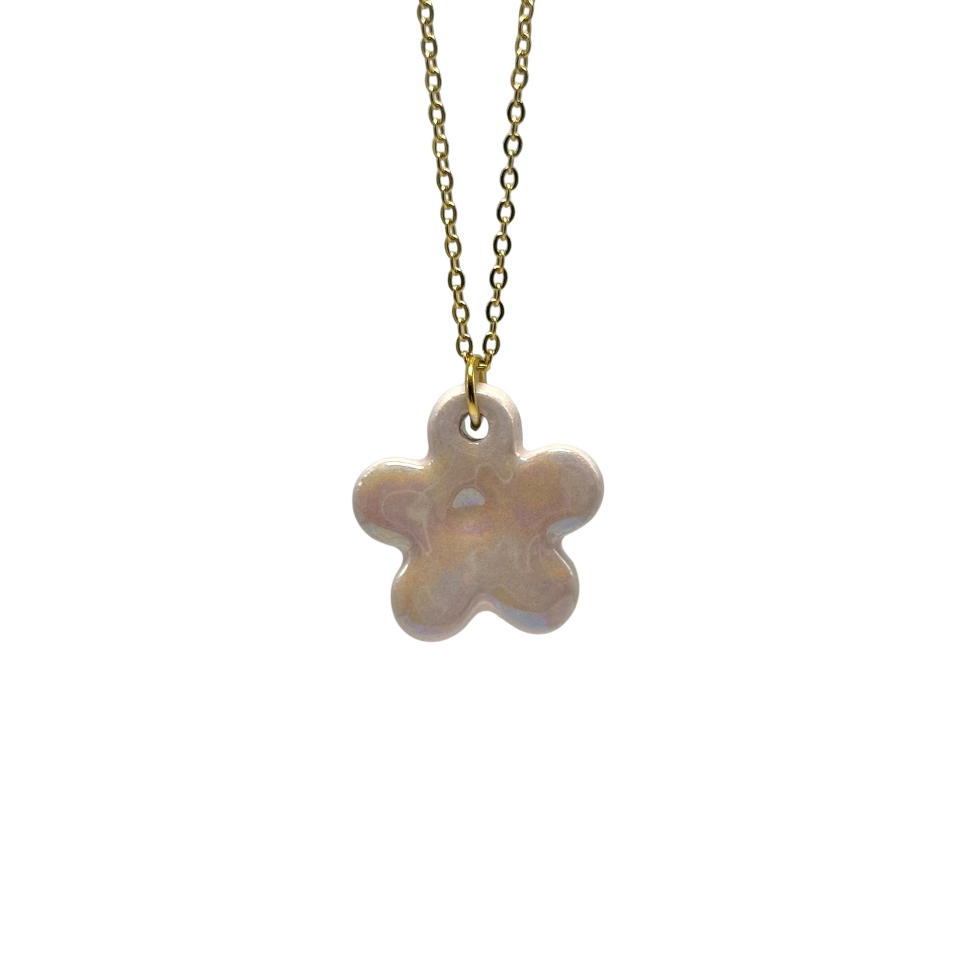Lillium | Handcrafted pearl - pink floral ceramic necklace - banceramiche