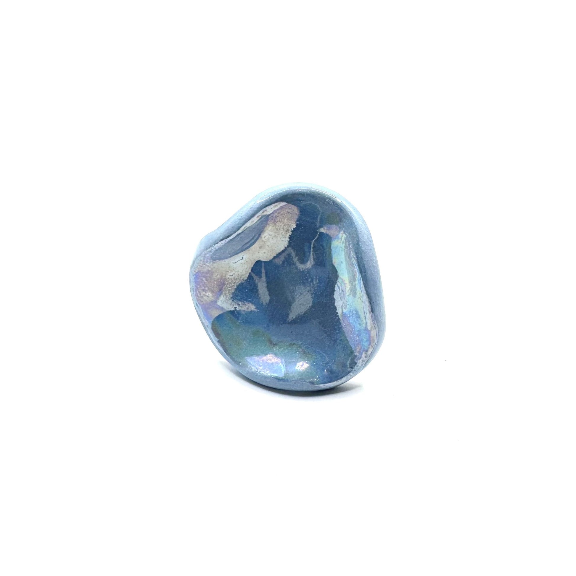 Perla | Handcrafted pearl light blue ceramic ring banceramiche