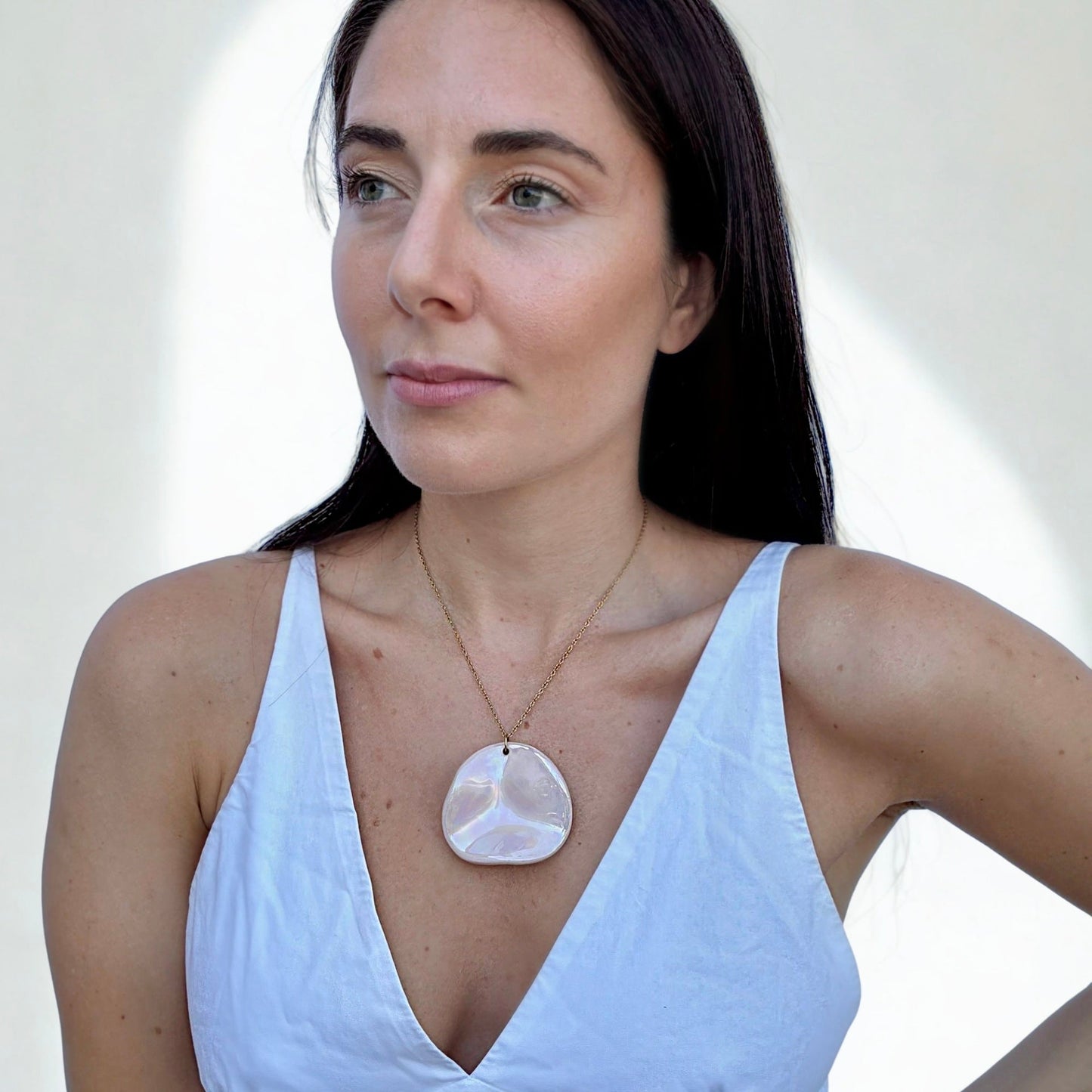 Perla | Handcrafted pearl-pink ceramic necklace Pearl pink Large banceramiche