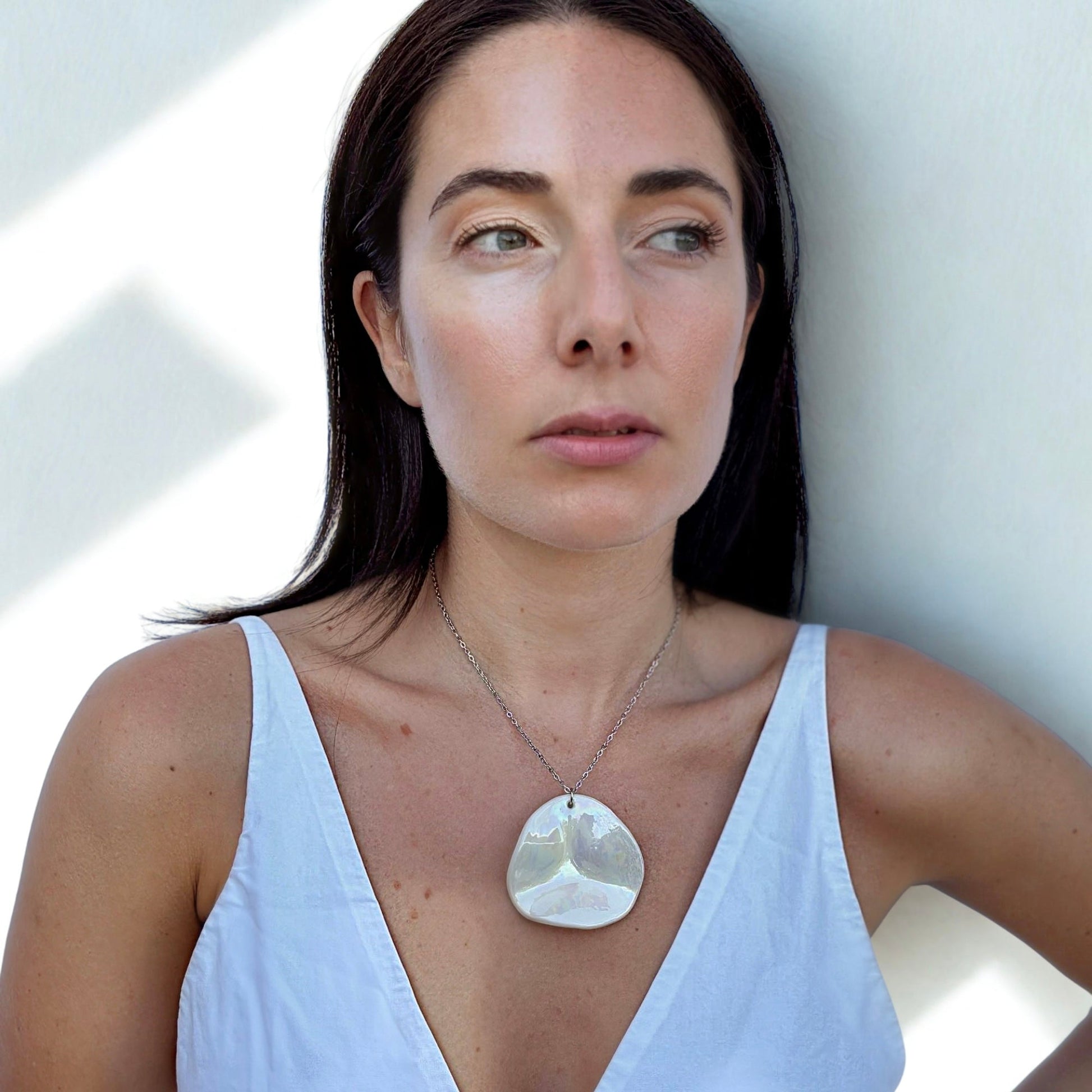 Perla | Handcrafted pearl-white ceramic necklace (large) banceramiche